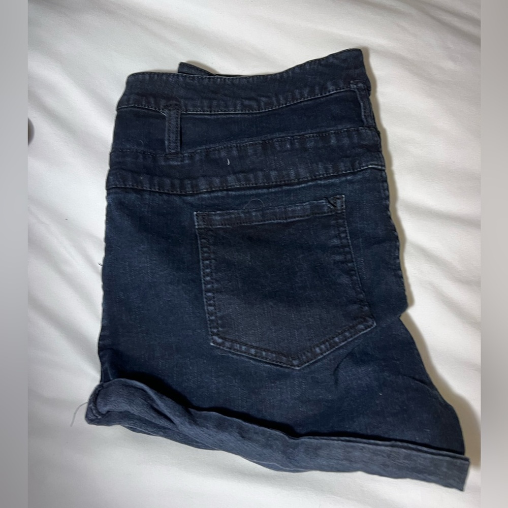 Black 3 button denim shorts
